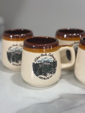 Vintage Pikes Peak Colorado Cream and Brown Ceramic Mug